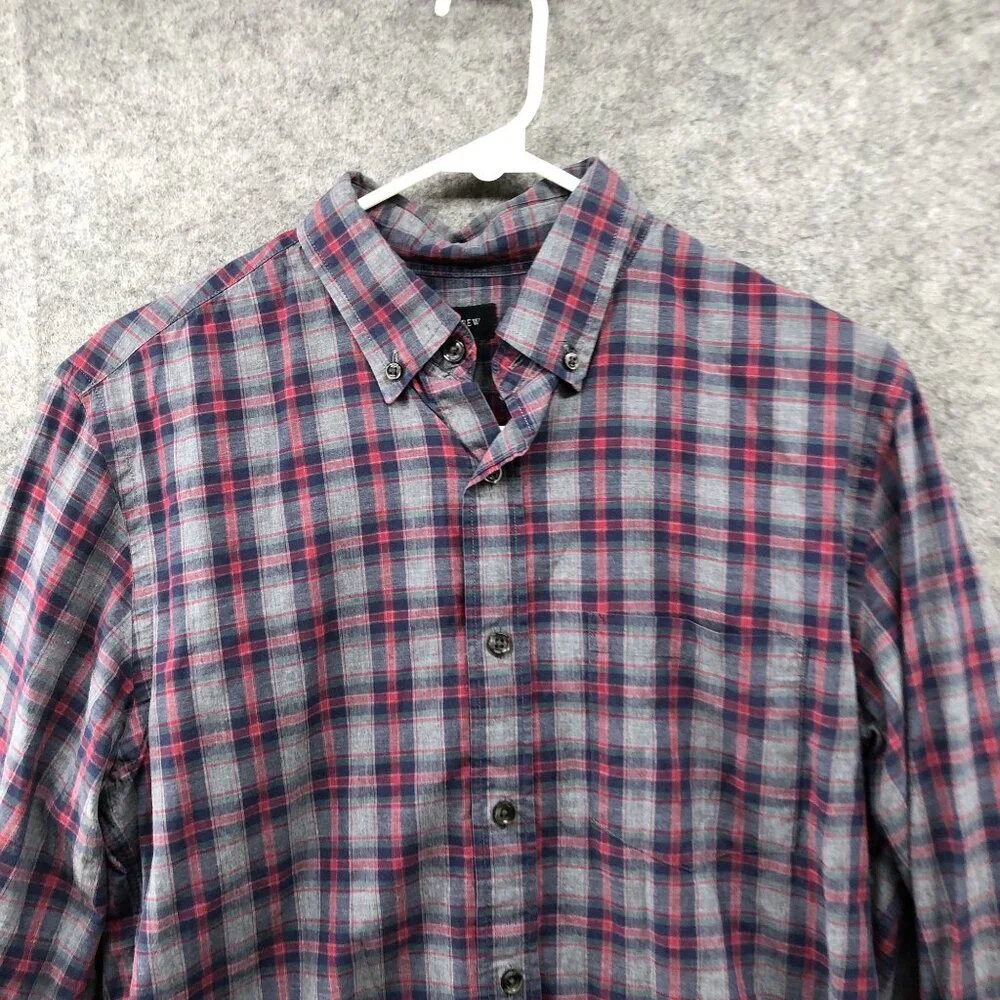 J. Crew Button Down Shirt Mens S Navy Red Plaid‎ Long Sleeve Cotton